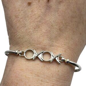 Sterling Silver 925 Pave Diamond Chip OX Hinged Cuff Bracelet 7.25in Signed